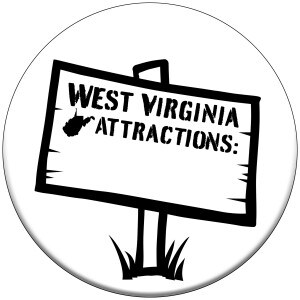white button with illustrated West Virginia Attractions: blank sign